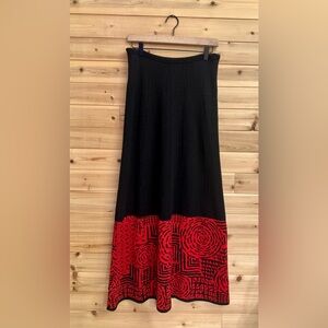 VNTG Chacok Medium Wool Blend Red Black Abstract Geometric Textured Maxi Skirt